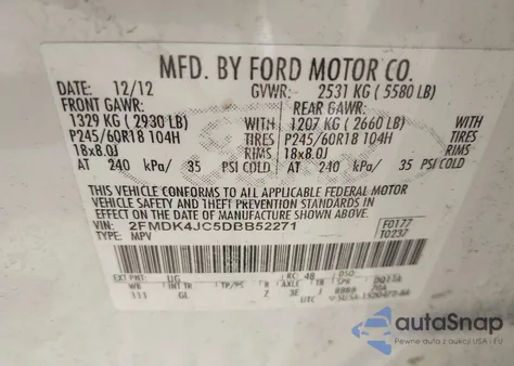 2013 Ford Edge Sel из США, поврежденный, VIN 2FMDK4JC5DBB52271